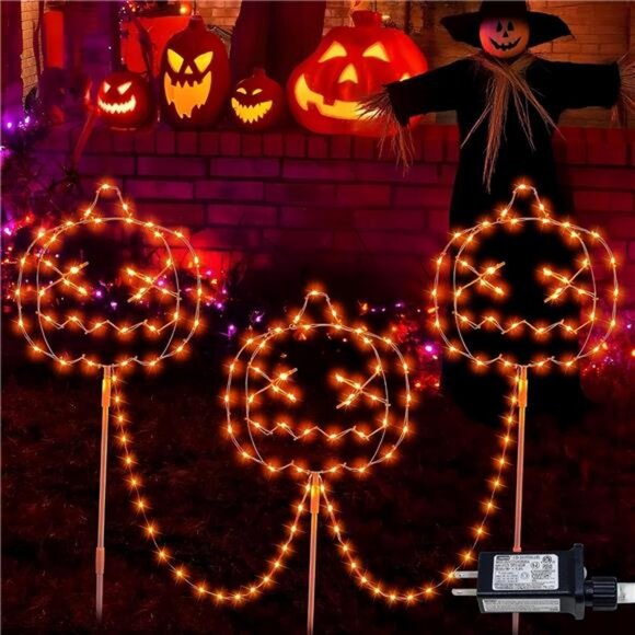 Halloween Walkway Lights, 3PACK Hopolon Pumpkin Lights Halloween Decorations - Picture 1 of 7